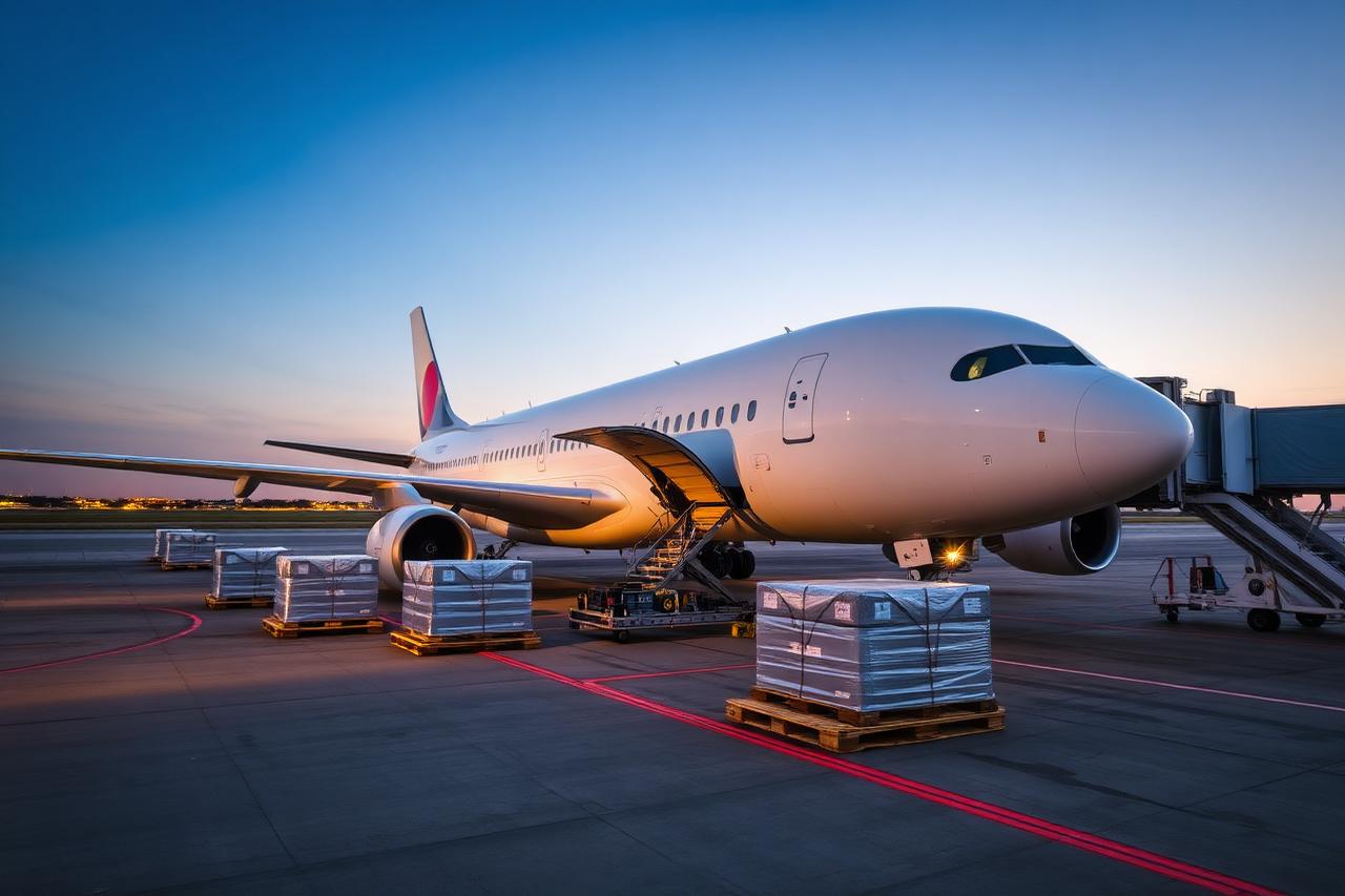 Air freight pallets loaded onto a cargo aircraft
